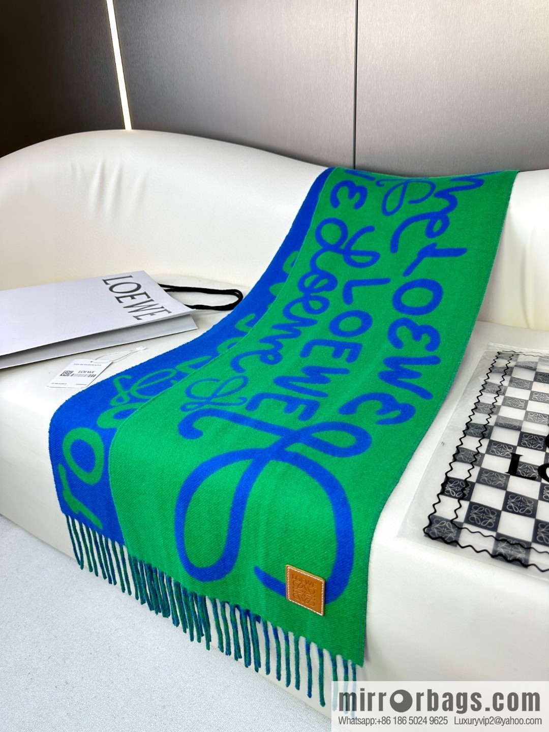 LOEWE decorated with Anagram pattern, graffiti scarf