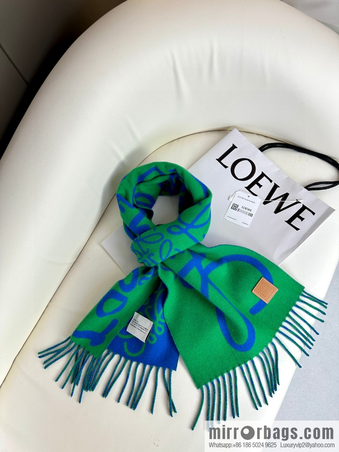 LOEWE decorated with Anagram pattern, graffiti scarf