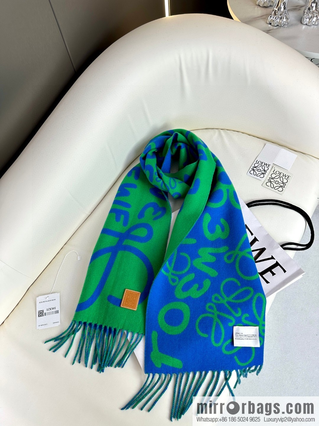 LOEWE decorated with Anagram pattern, graffiti scarf