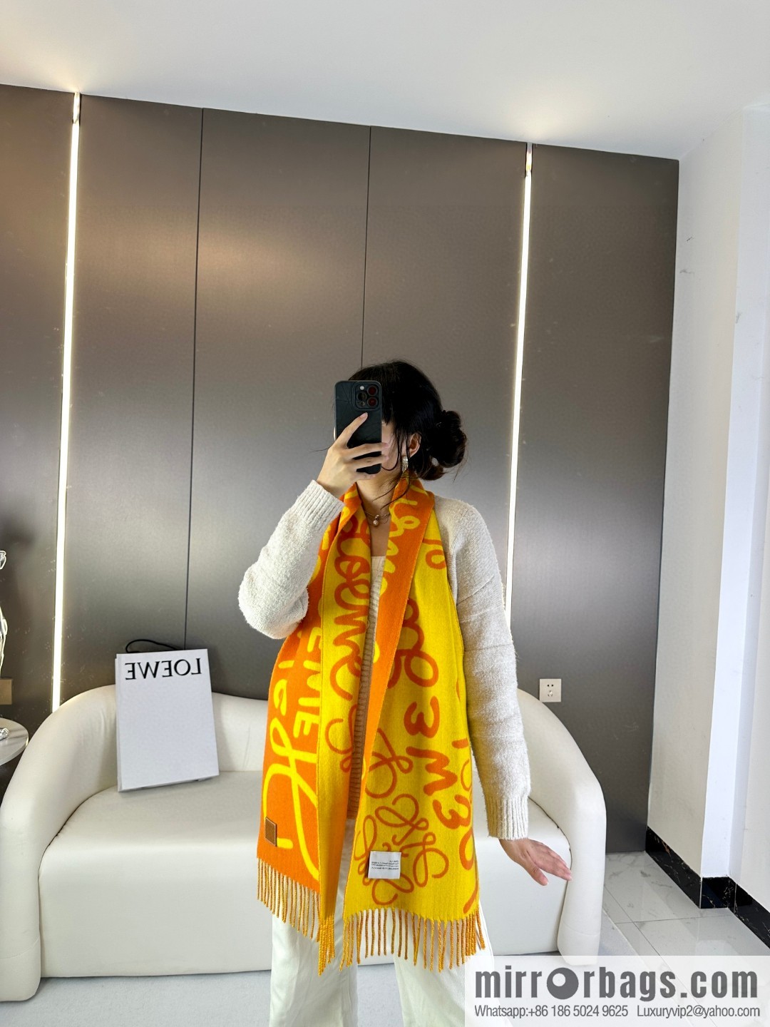 LOEWE decorated with Anagram pattern, graffiti scarf