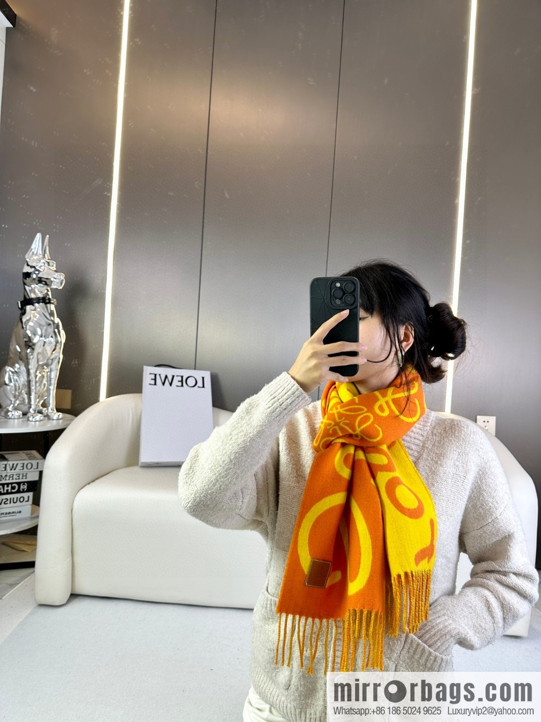 LOEWE decorated with Anagram pattern, graffiti scarf