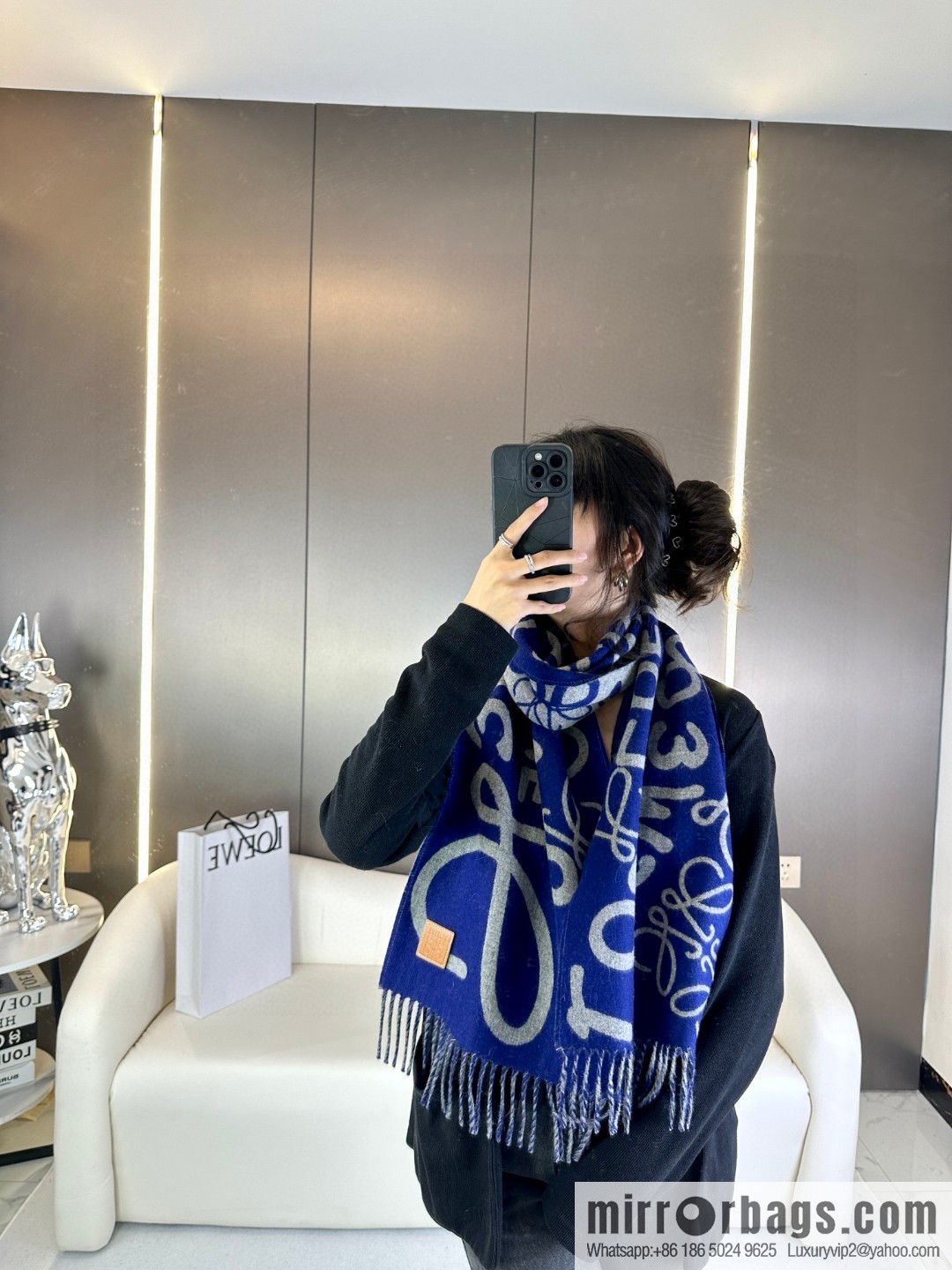 LOEWE decorated with Anagram pattern, graffiti scarf