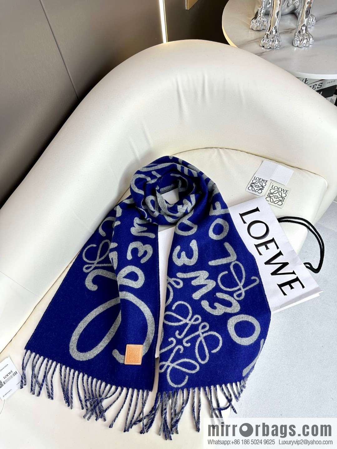 LOEWE decorated with Anagram pattern, graffiti scarf