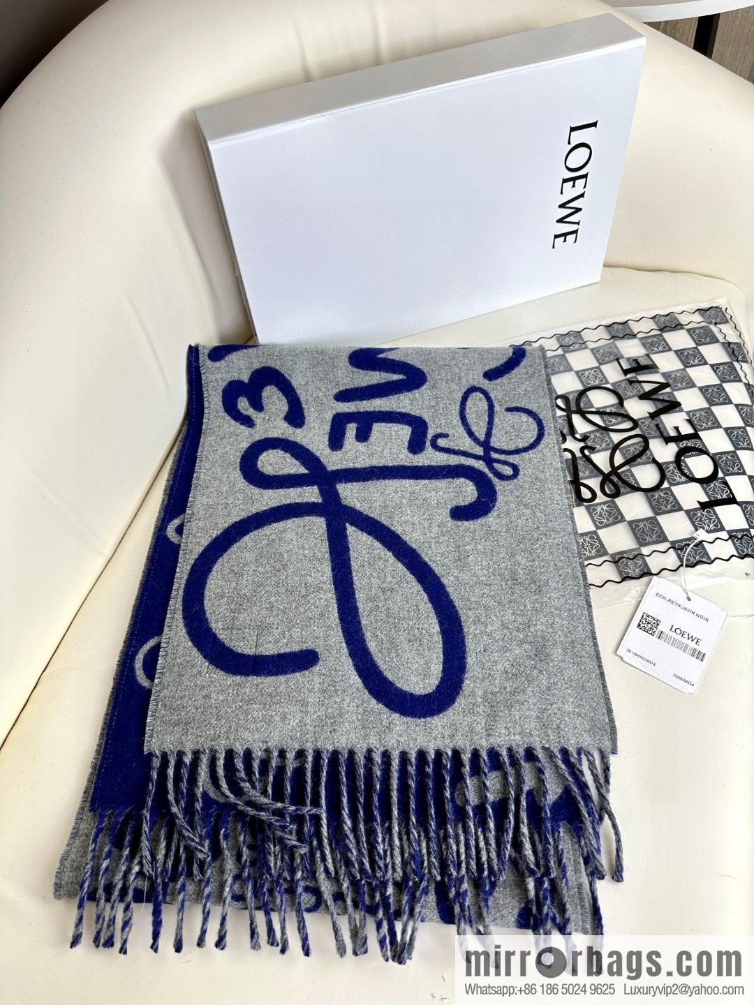 LOEWE decorated with Anagram pattern, graffiti scarf