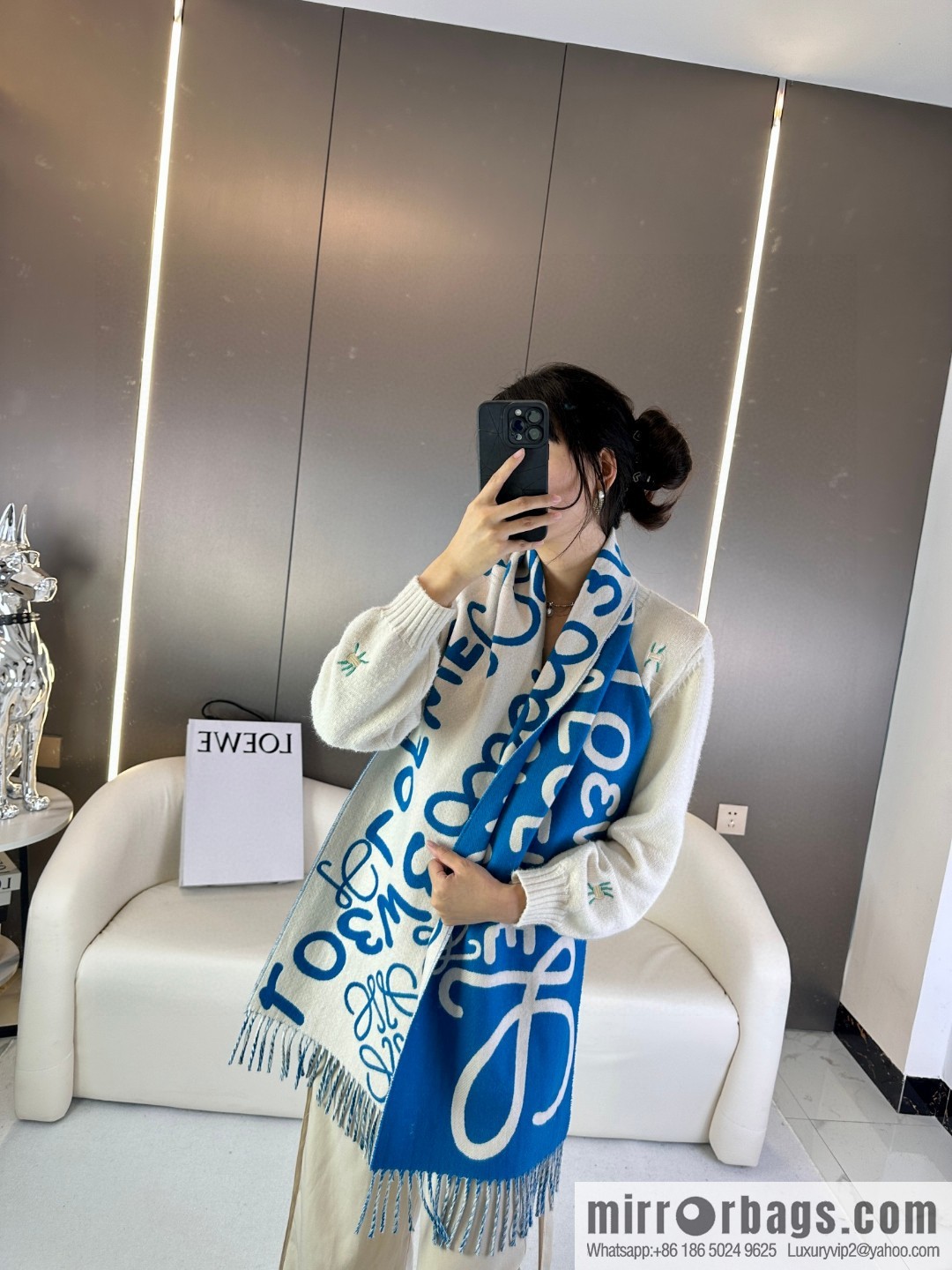 LOEWE decorated with Anagram pattern, graffiti scarf