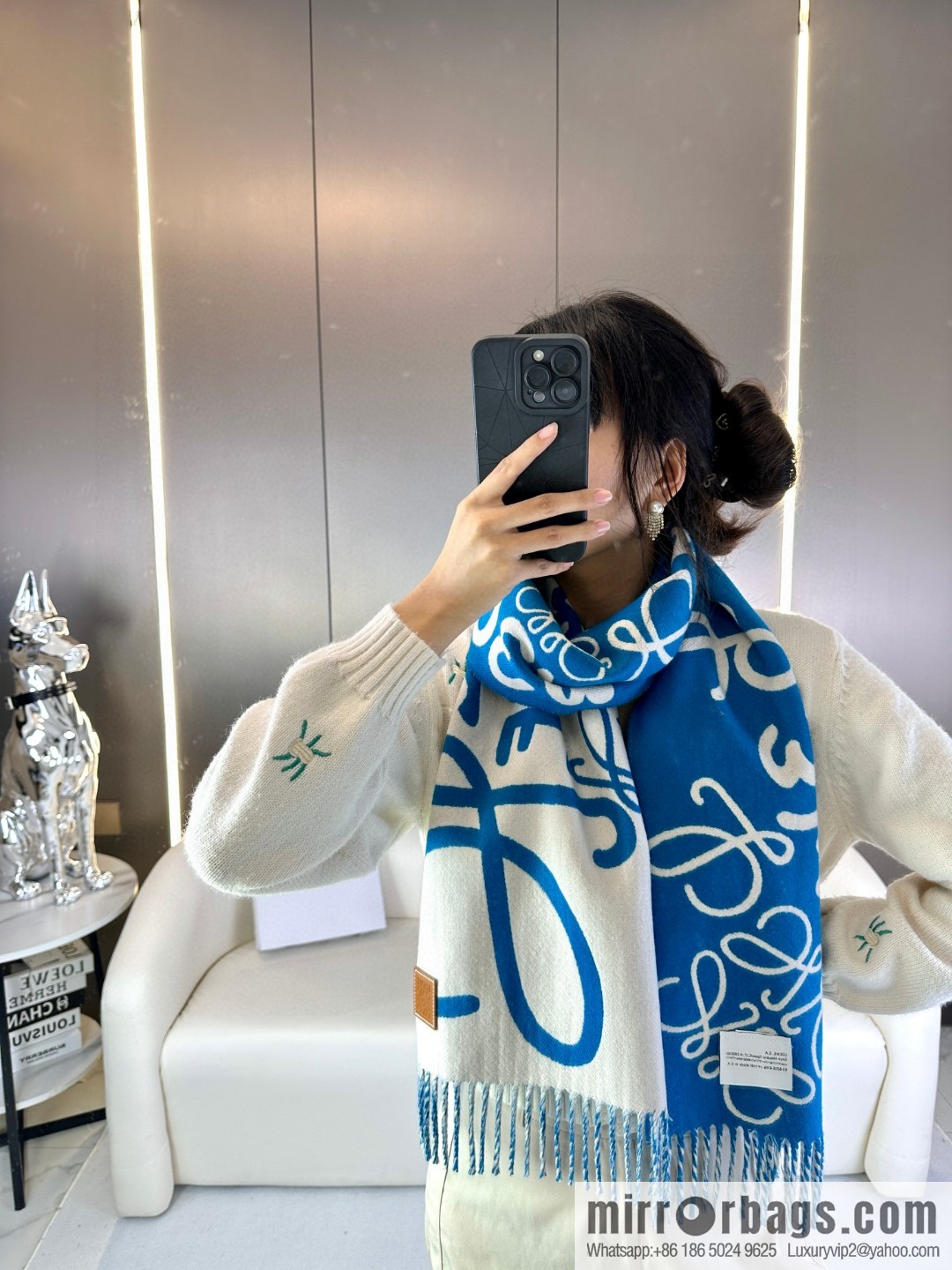 LOEWE decorated with Anagram pattern, graffiti scarf