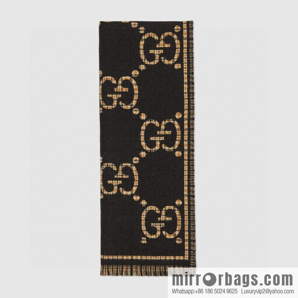 GUCCI GG pattern, fringed double-sided jacquard wool scarf