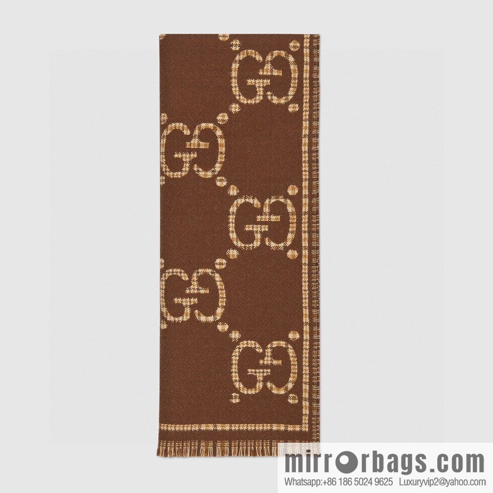 GUCCI GG pattern, fringed double-sided jacquard wool scarf