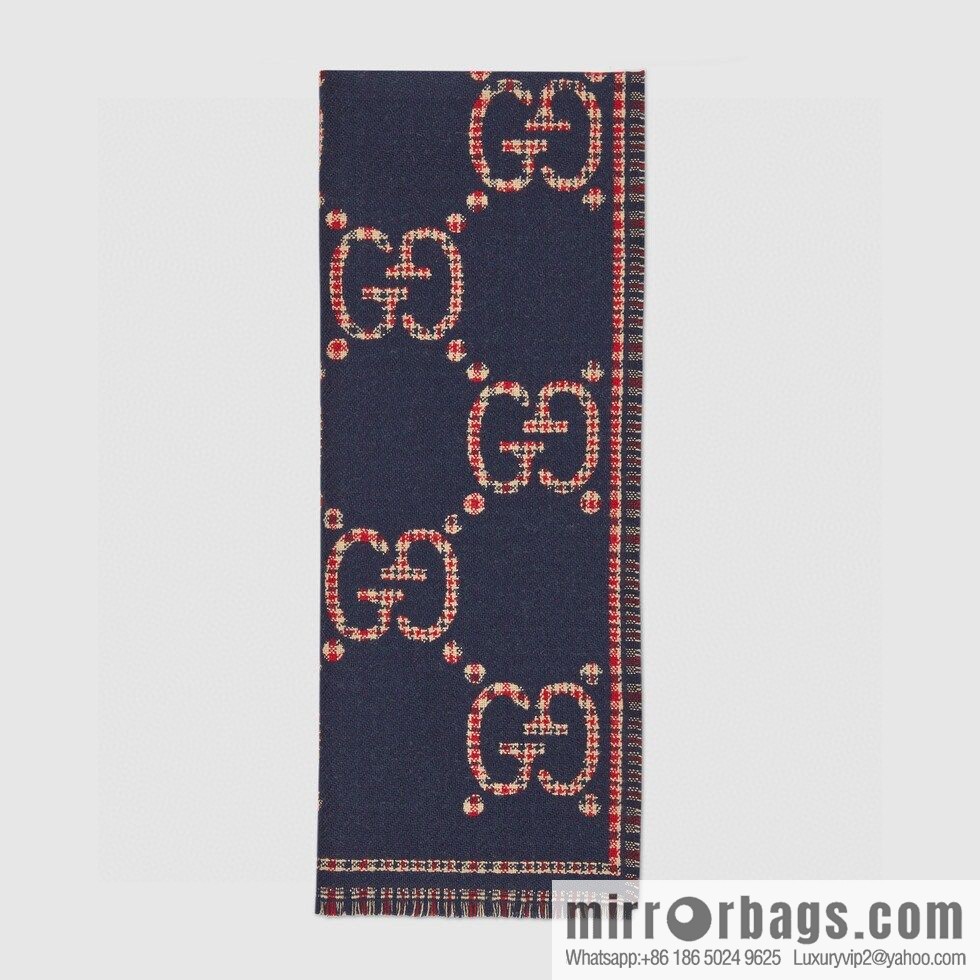 GUCCI GG pattern, fringed double-sided jacquard wool scarf