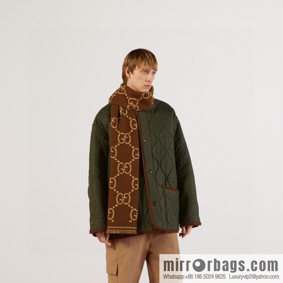 GUCCI GG pattern, fringed double-sided jacquard wool scarf