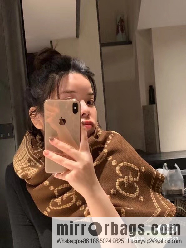 GUCCI GG pattern, fringed double-sided jacquard wool scarf