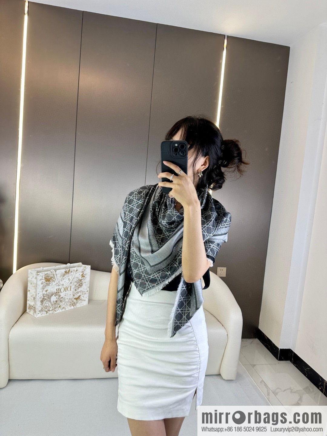 DIOR Cannage Rattan Plaid Shawl