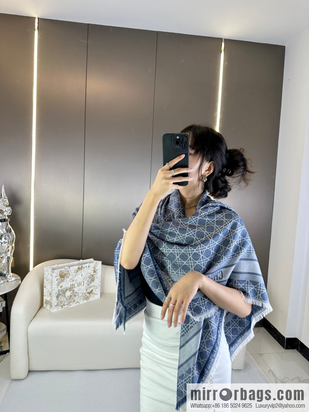 DIOR Cannage Rattan Plaid Shawl