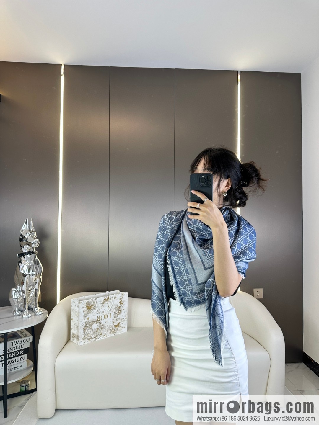 DIOR Cannage Rattan Plaid Shawl