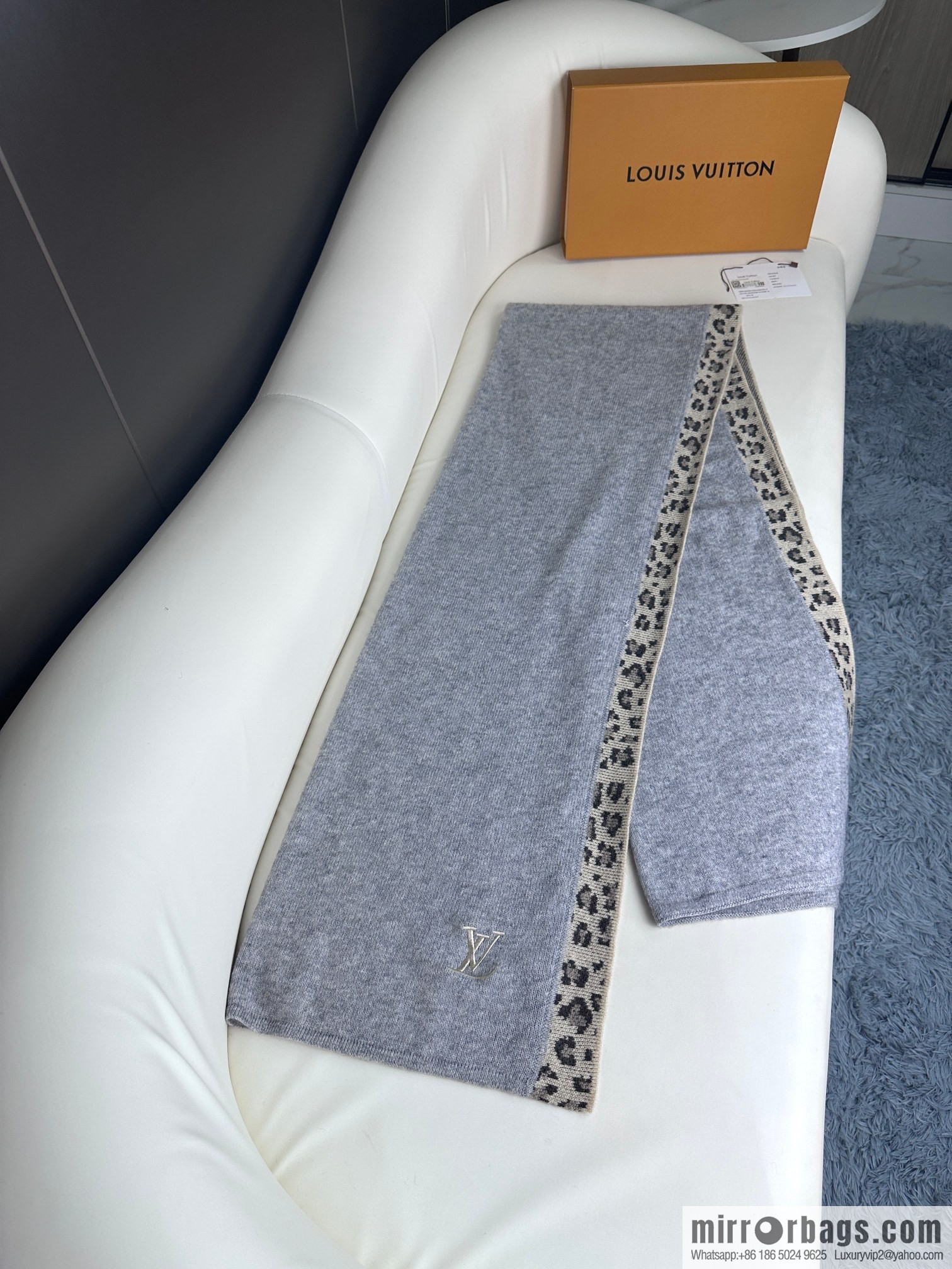 LV donkey house leopard print border cashmere knitted shawl