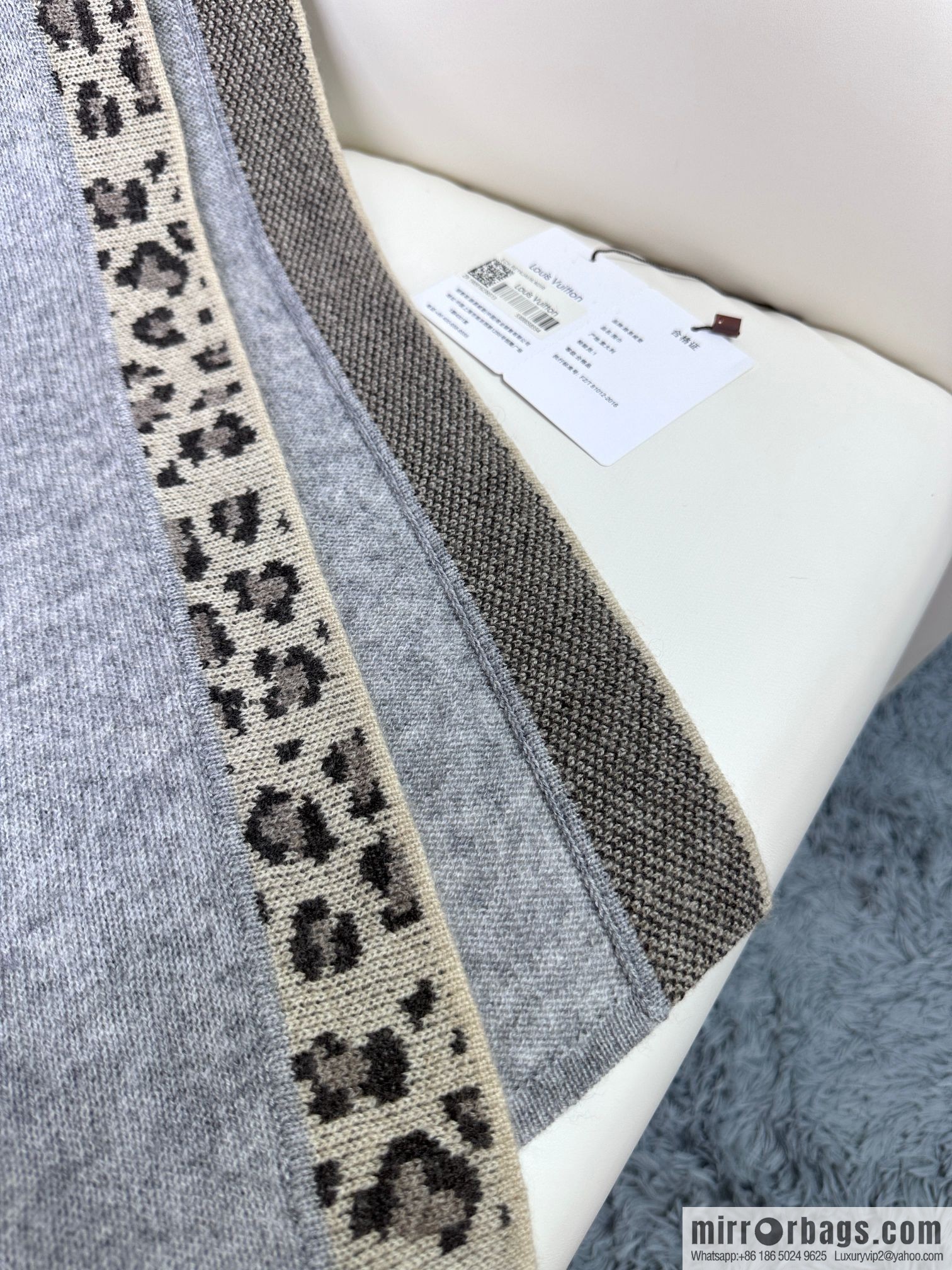 LV donkey house leopard print border cashmere knitted shawl