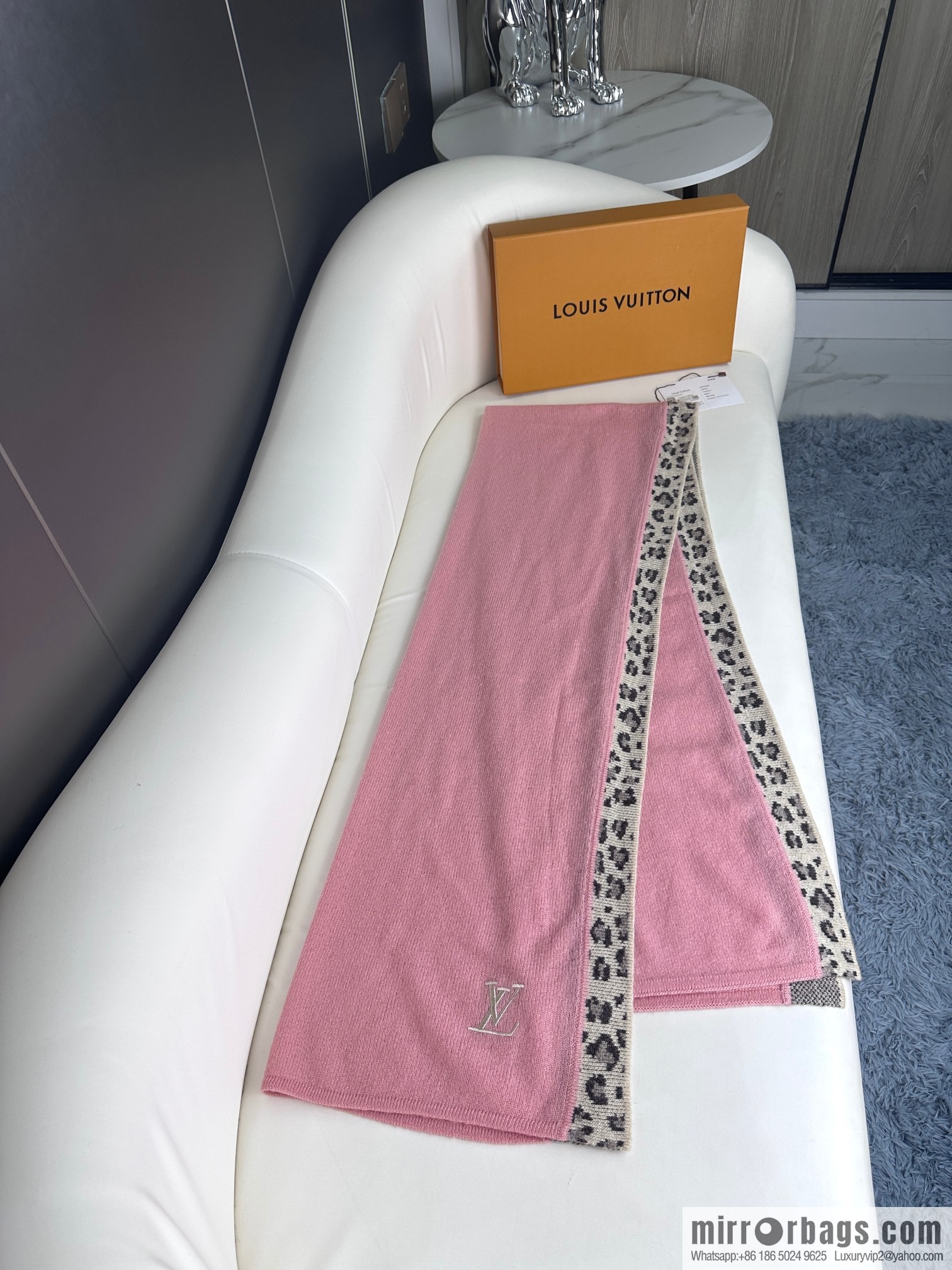 LV donkey house leopard print border cashmere knitted shawl