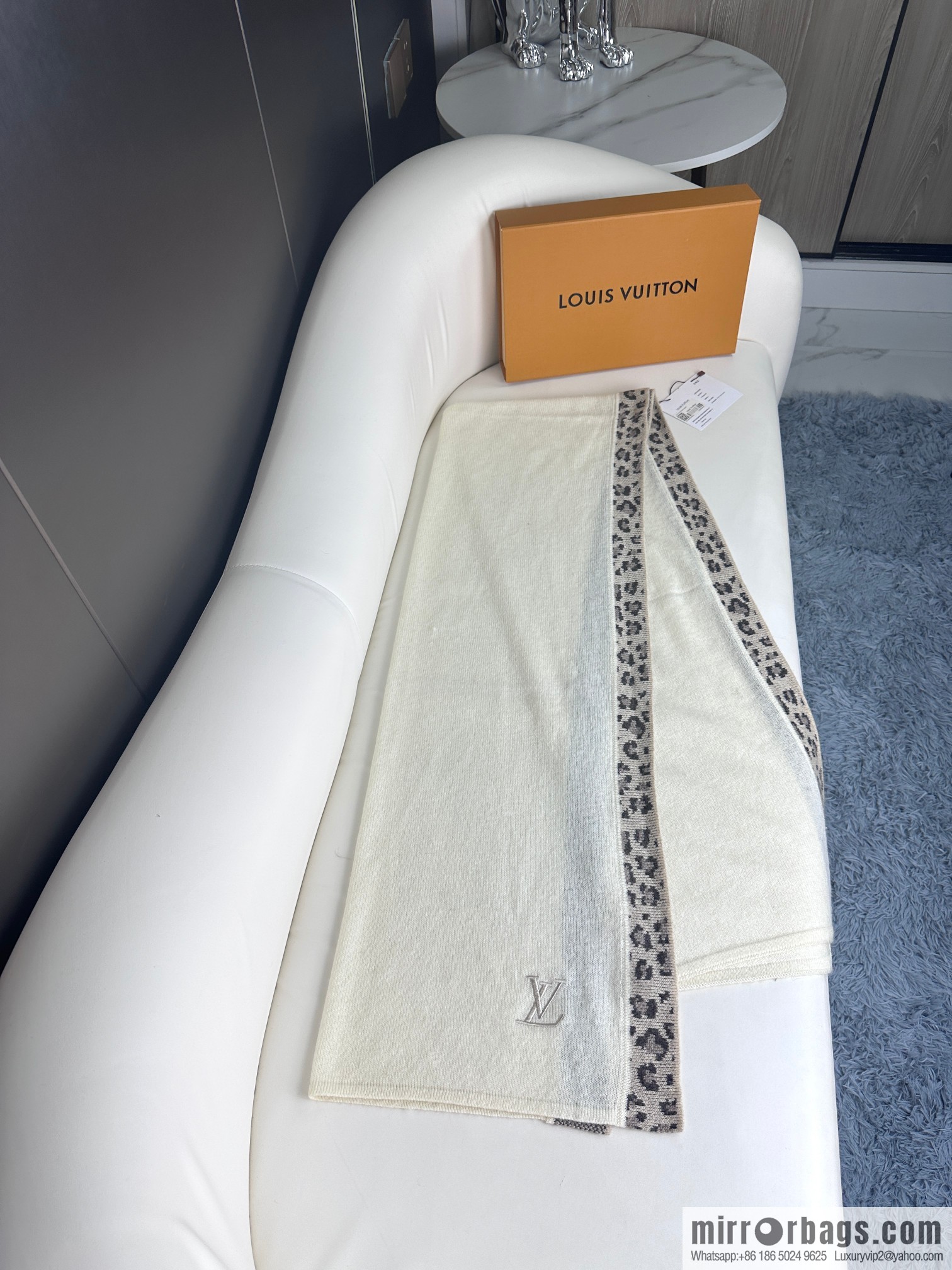 LV donkey house leopard print border cashmere knitted shawl