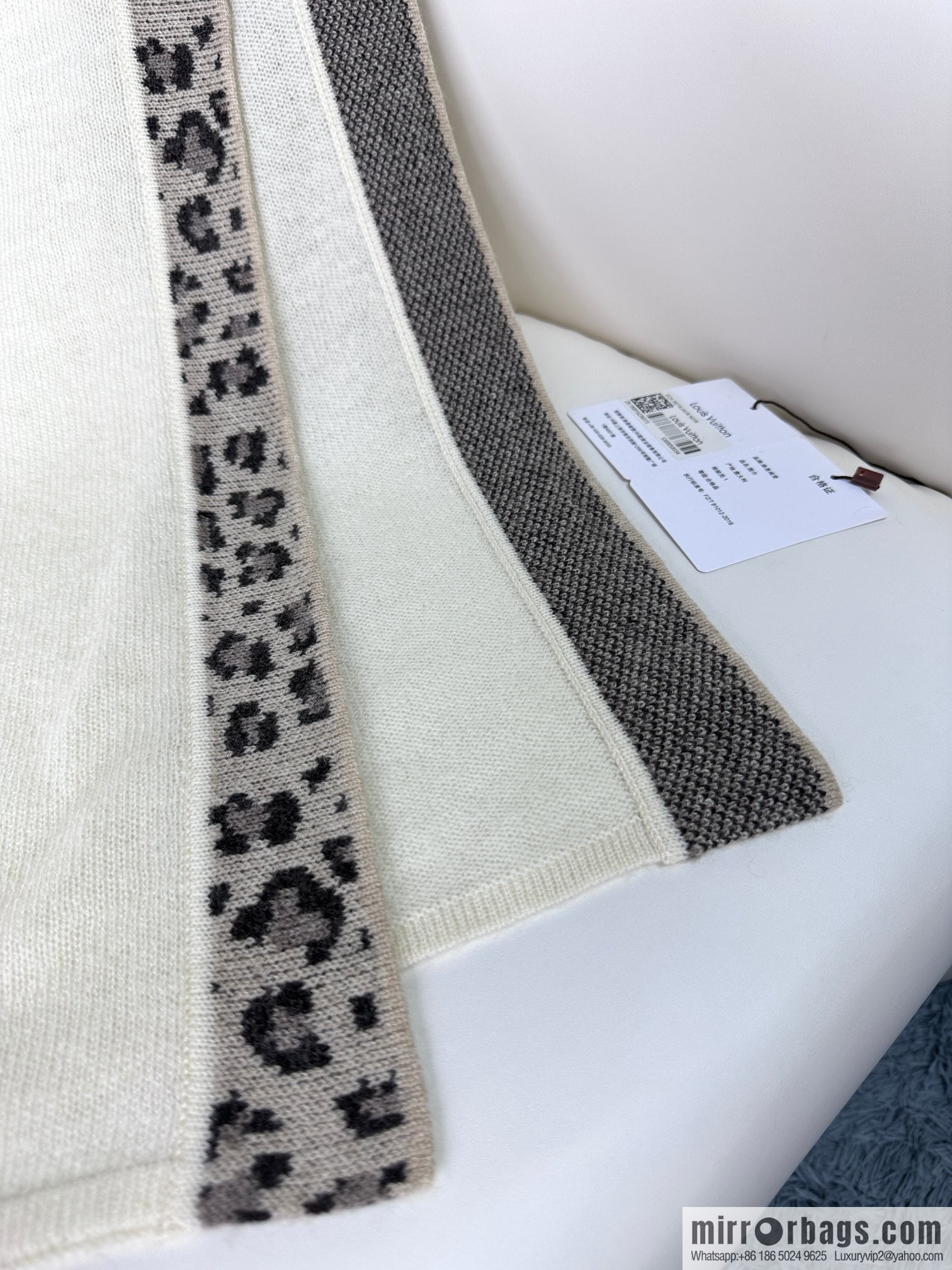 LV donkey house leopard print border cashmere knitted shawl