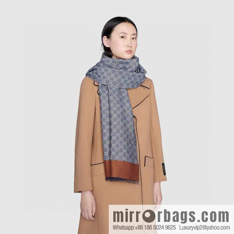 GUCCI GG denim coffee frame, double-sided universal scarf