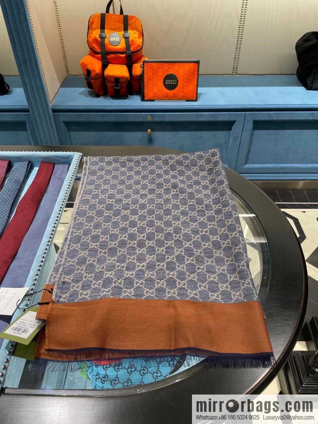 GUCCI GG denim coffee frame, double-sided universal scarf