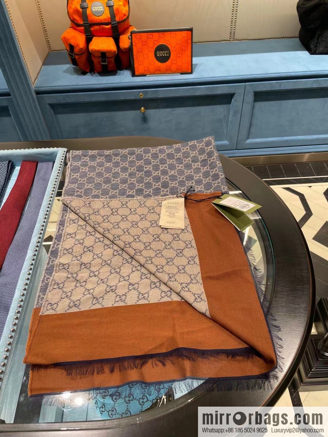 GUCCI GG denim coffee frame, double-sided universal scarf
