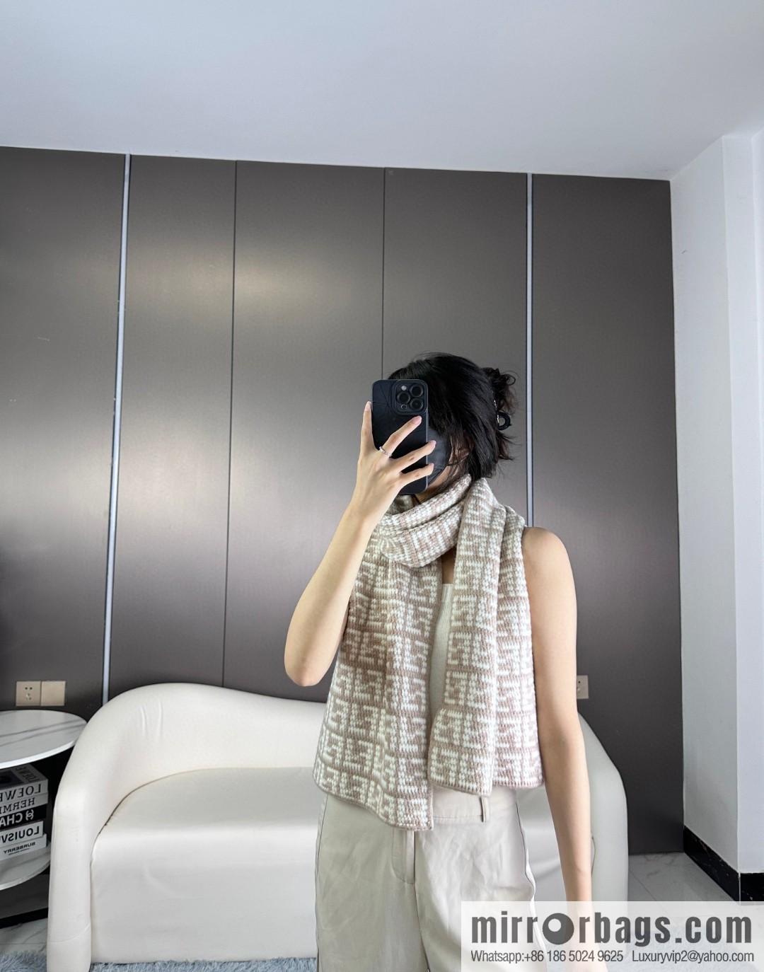 FENDI FF pattern design jacquard knitted cashmere scarf