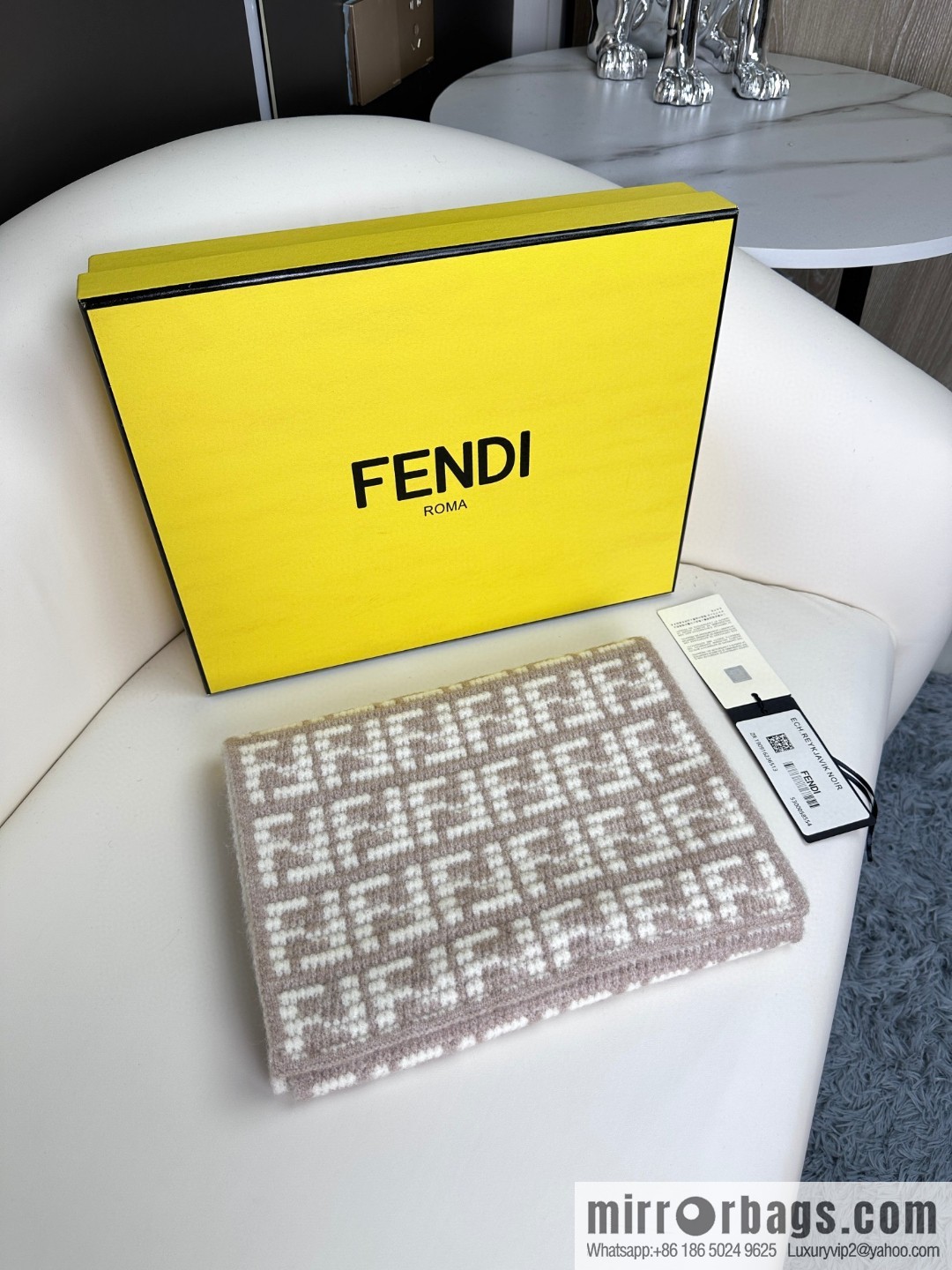 FENDI FF pattern design jacquard knitted cashmere scarf