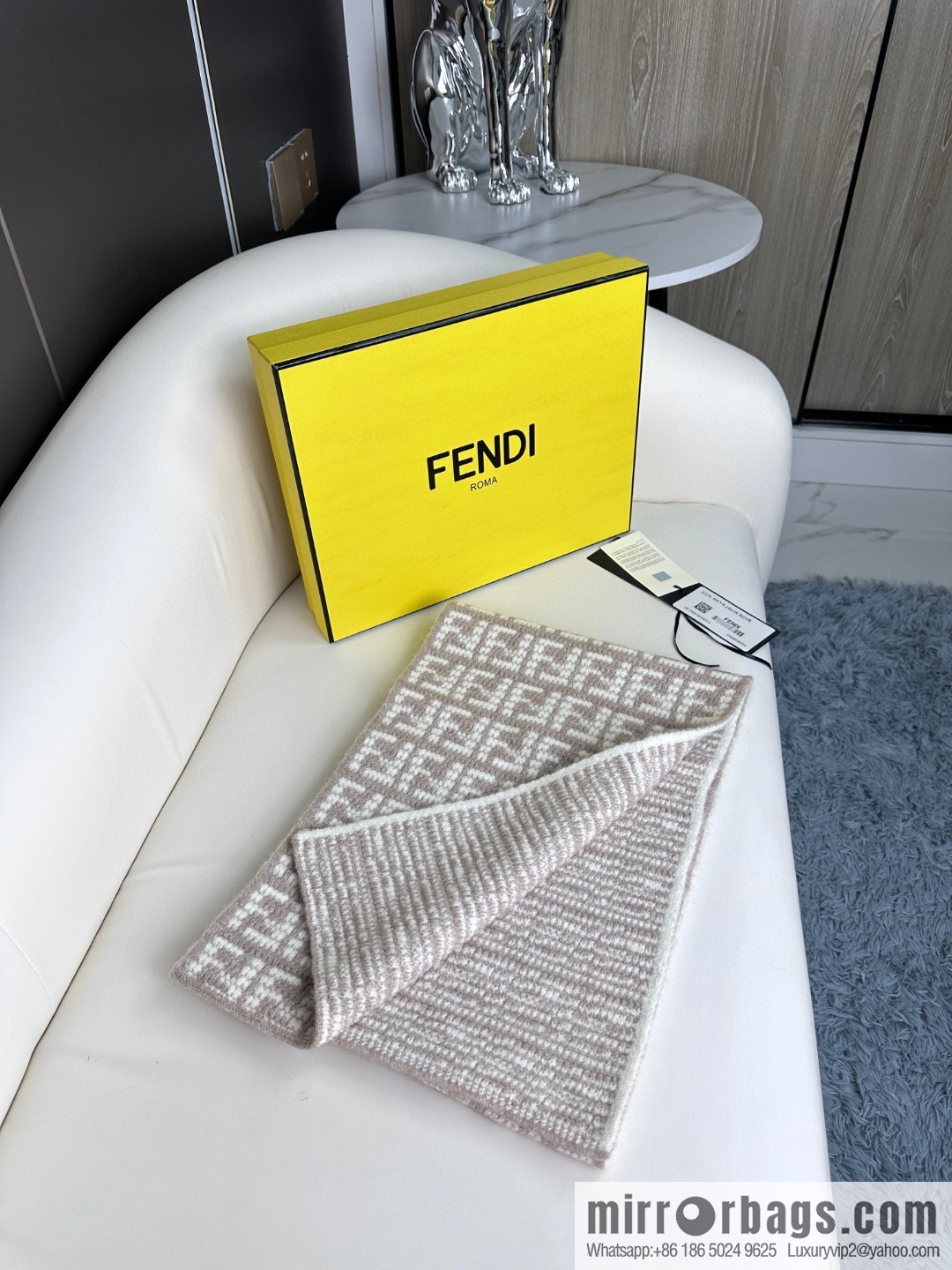 FENDI FF pattern design jacquard knitted cashmere scarf