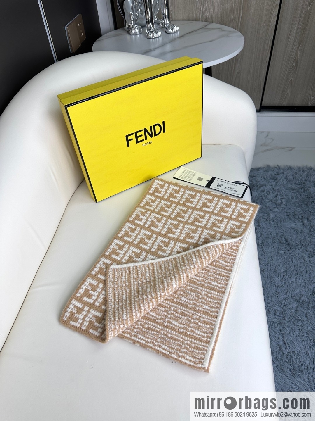 FENDI FF pattern design jacquard knitted cashmere scarf
