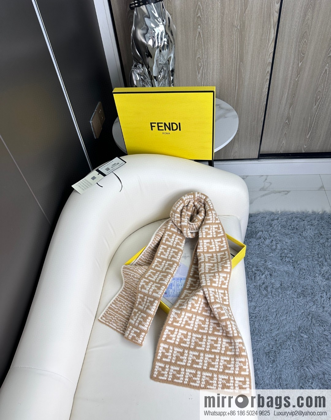 FENDI FF pattern design jacquard knitted cashmere scarf