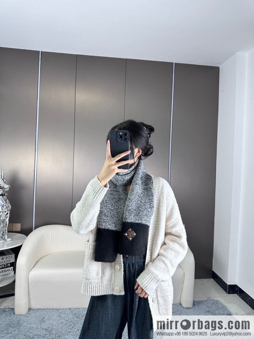 LV color scheme knitted cashmere scarf