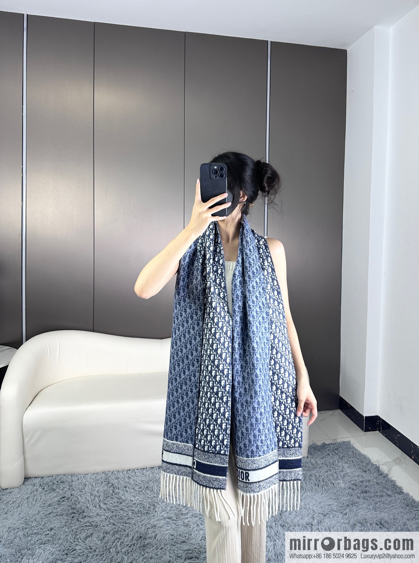 DIOR Oblique print/embroidery pattern cashmere scarf
