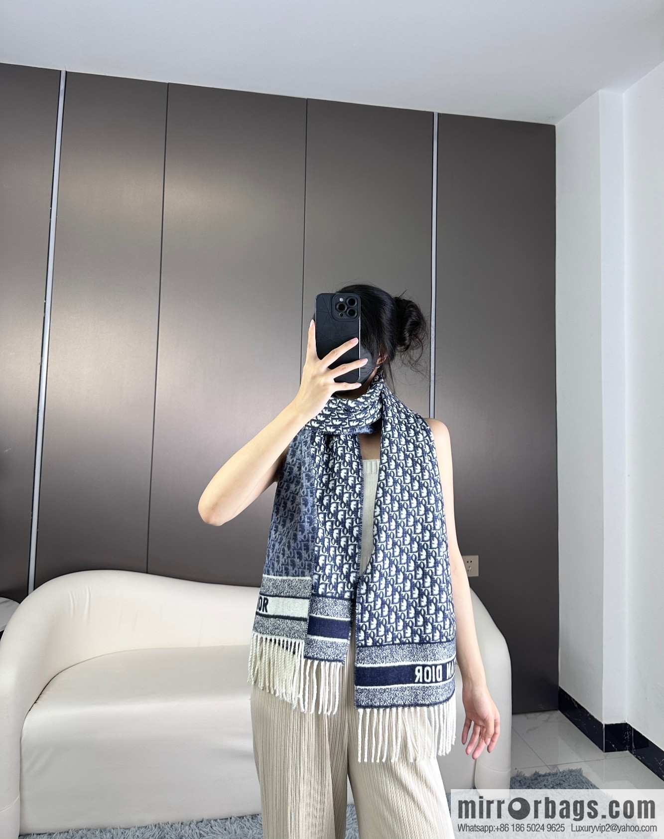 DIOR Oblique print/embroidery pattern cashmere scarf