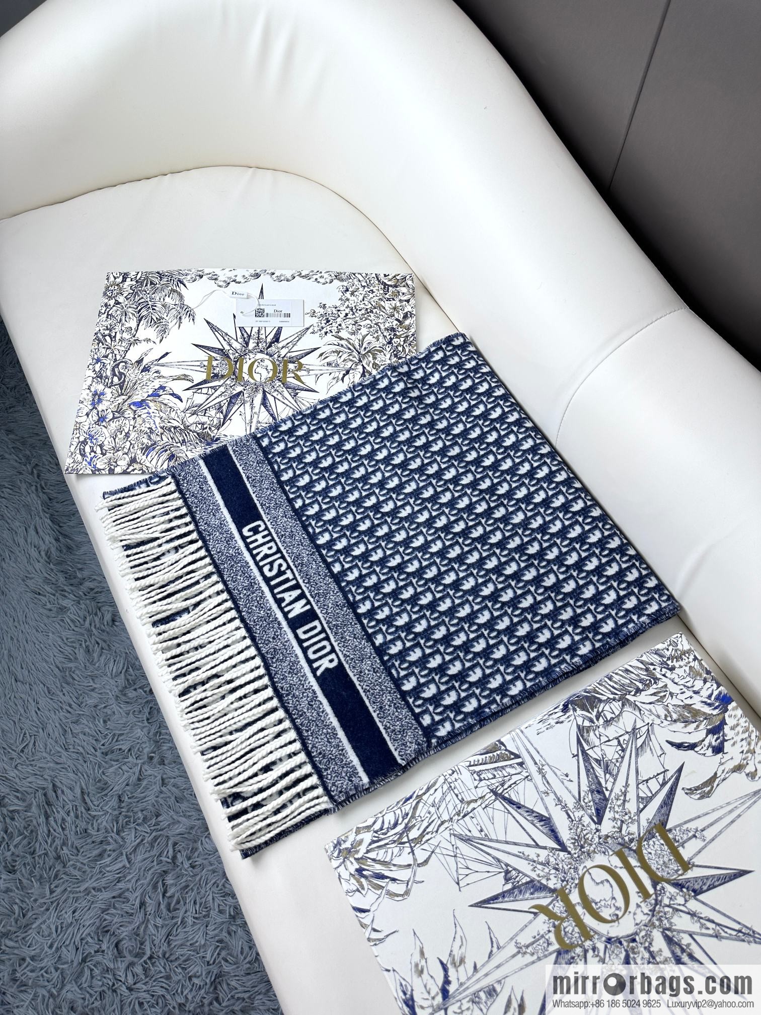 DIOR Oblique print/embroidery pattern cashmere scarf