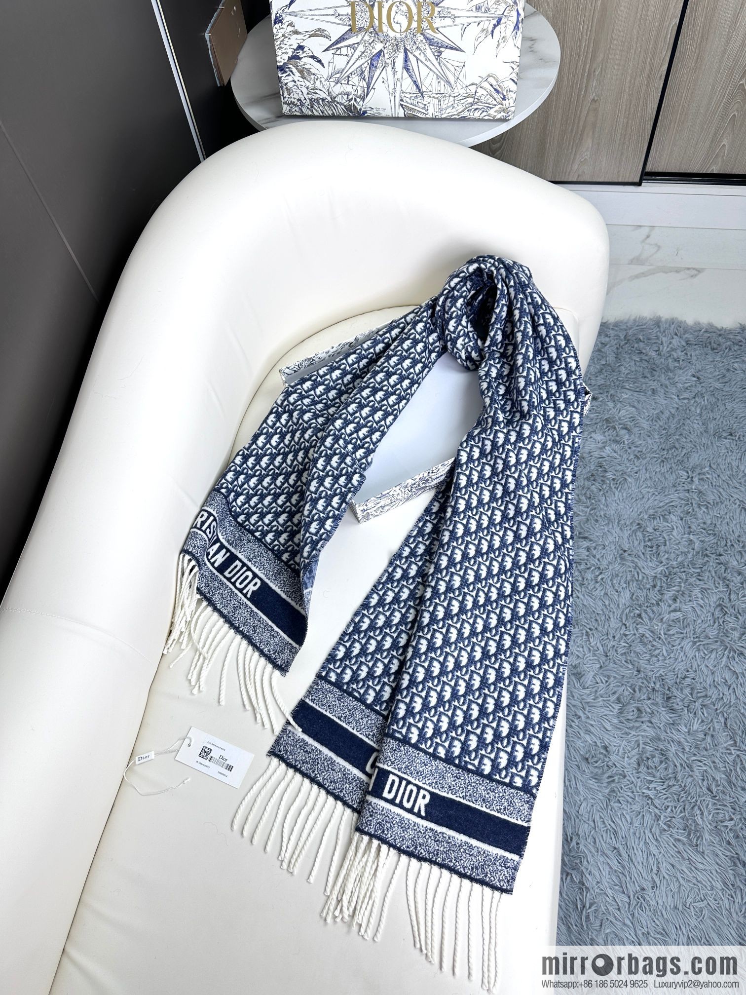 DIOR Oblique print/embroidery pattern cashmere scarf