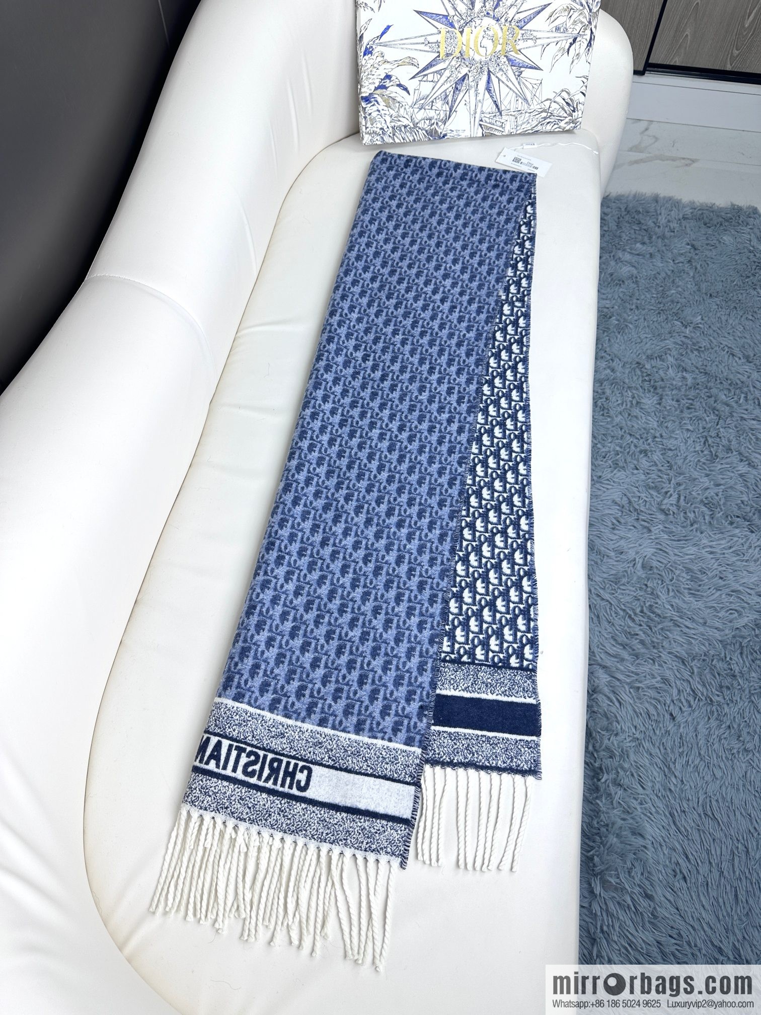 DIOR Oblique print/embroidery pattern cashmere scarf