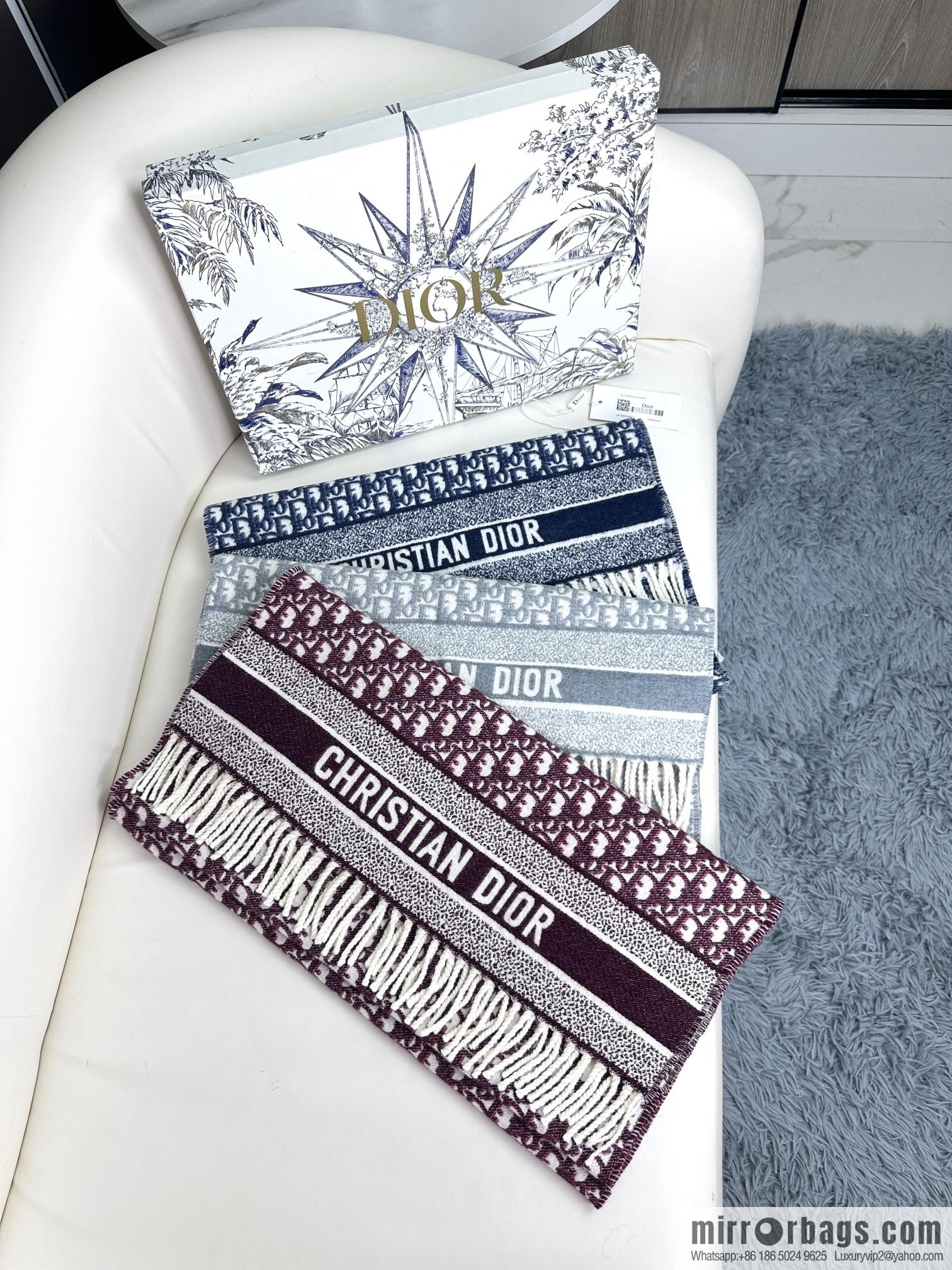 DIOR Oblique print/embroidery pattern cashmere scarf