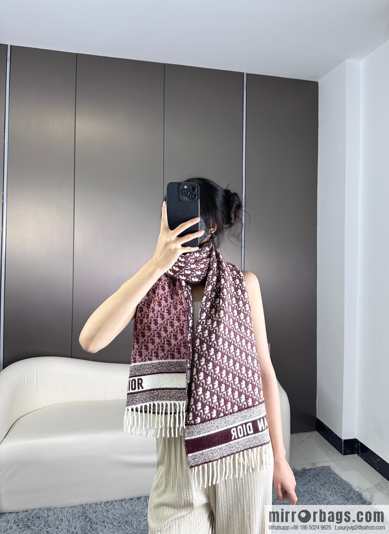 DIOR Oblique print/embroidery pattern cashmere scarf