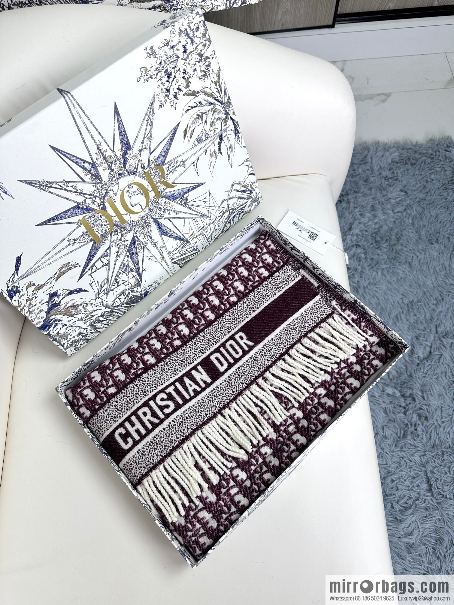 DIOR Oblique print/embroidery pattern cashmere scarf