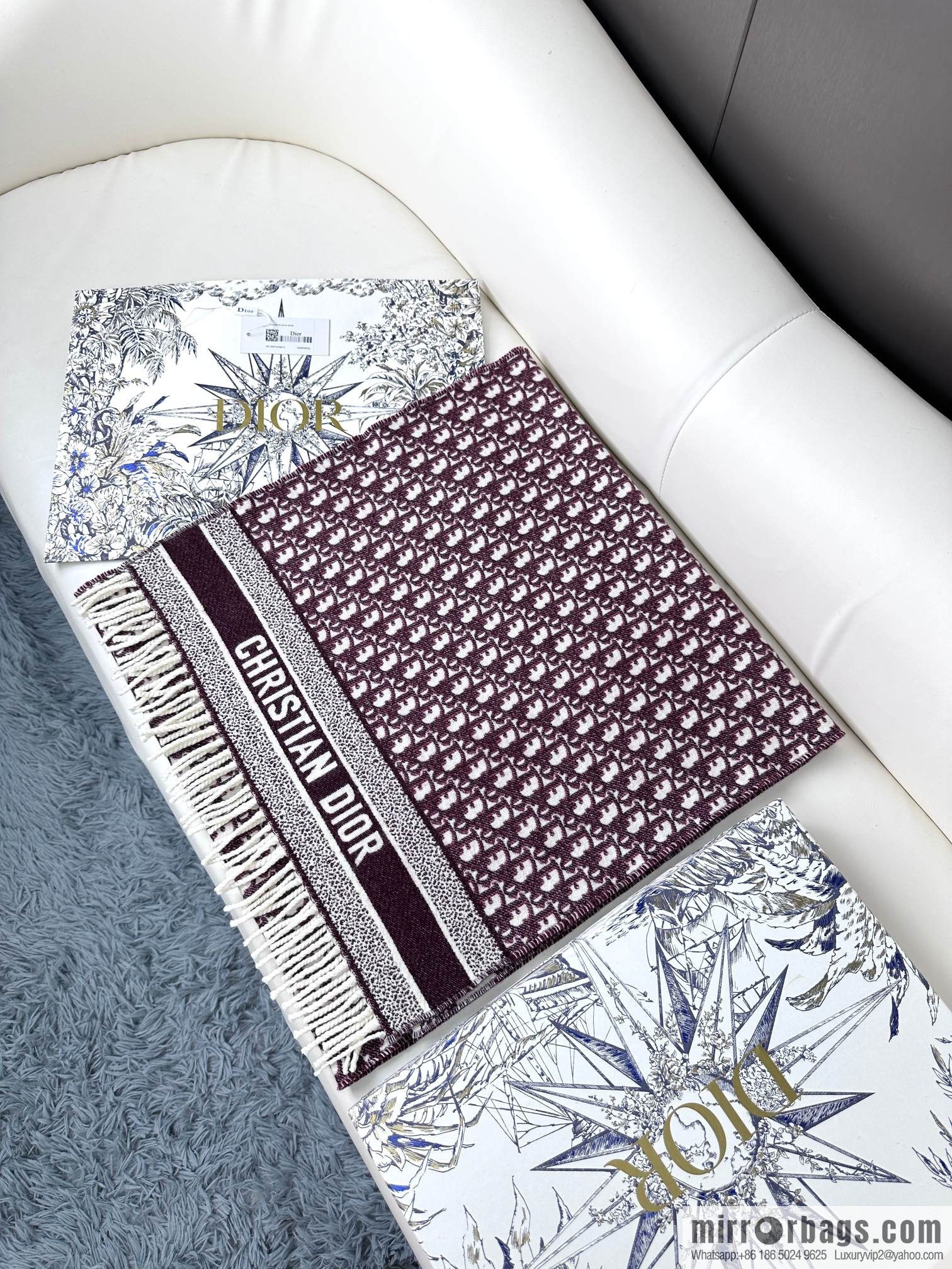 DIOR Oblique print/embroidery pattern cashmere scarf