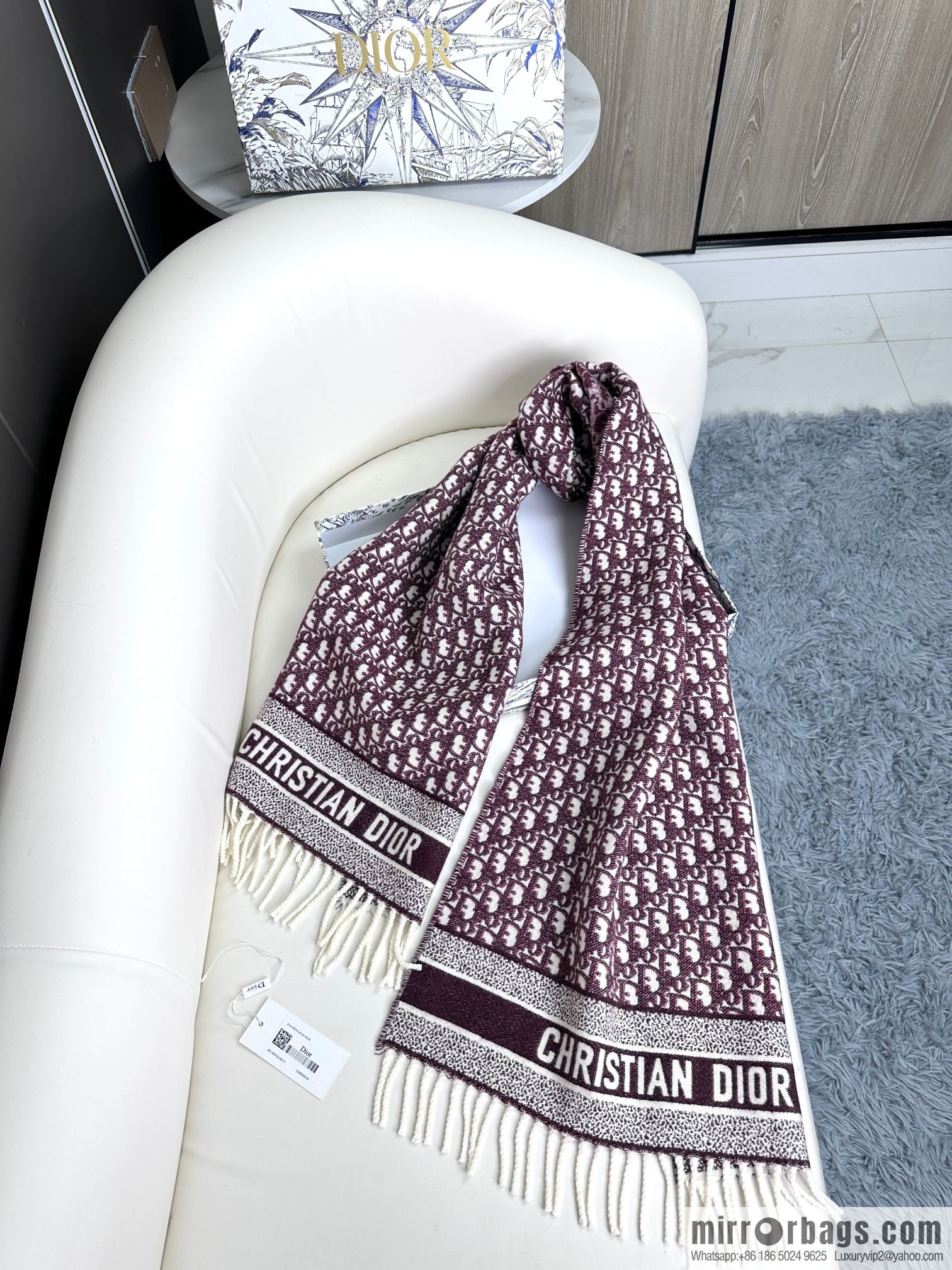 DIOR Oblique print/embroidery pattern cashmere scarf