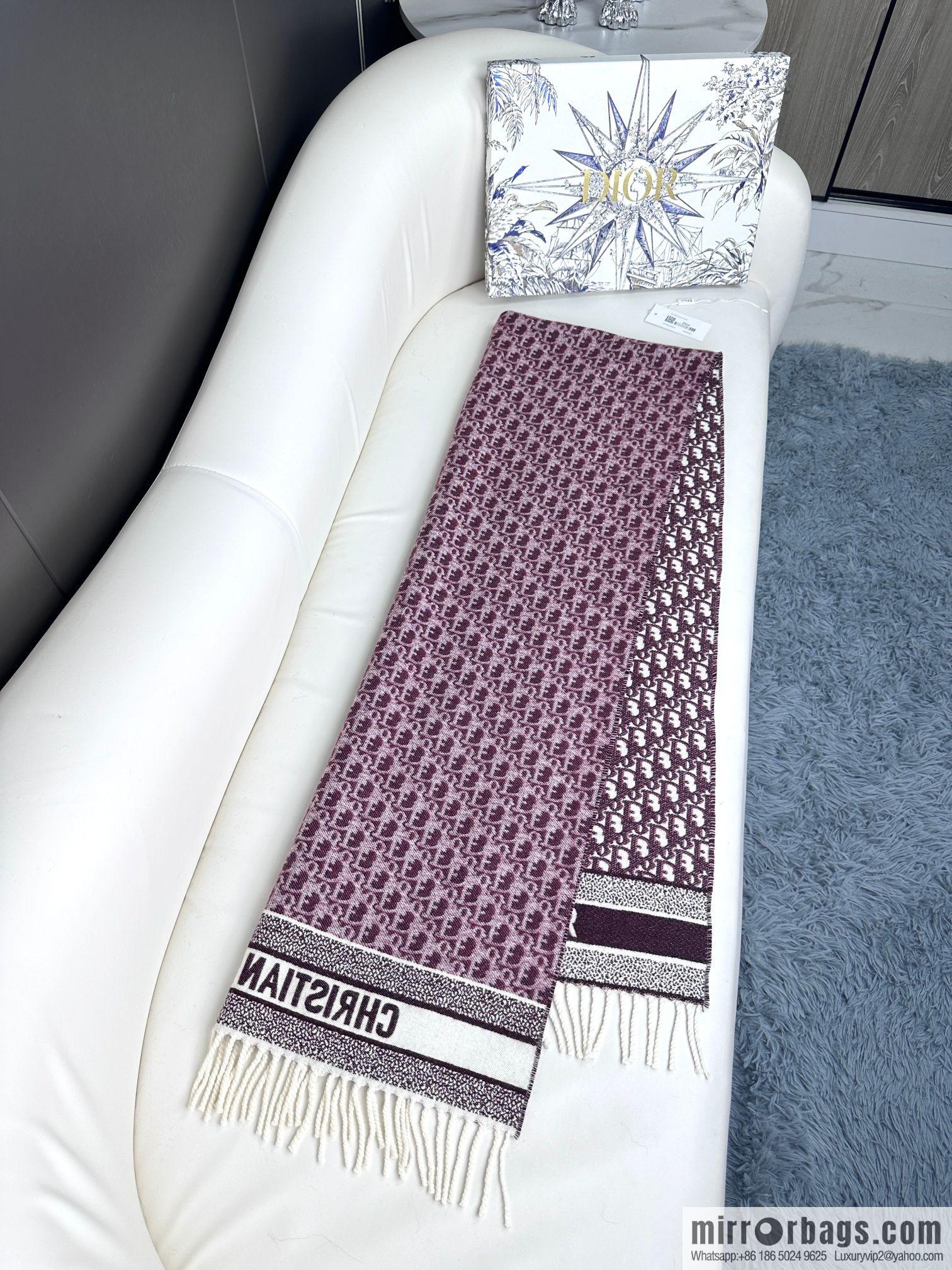 DIOR Oblique print/embroidery pattern cashmere scarf
