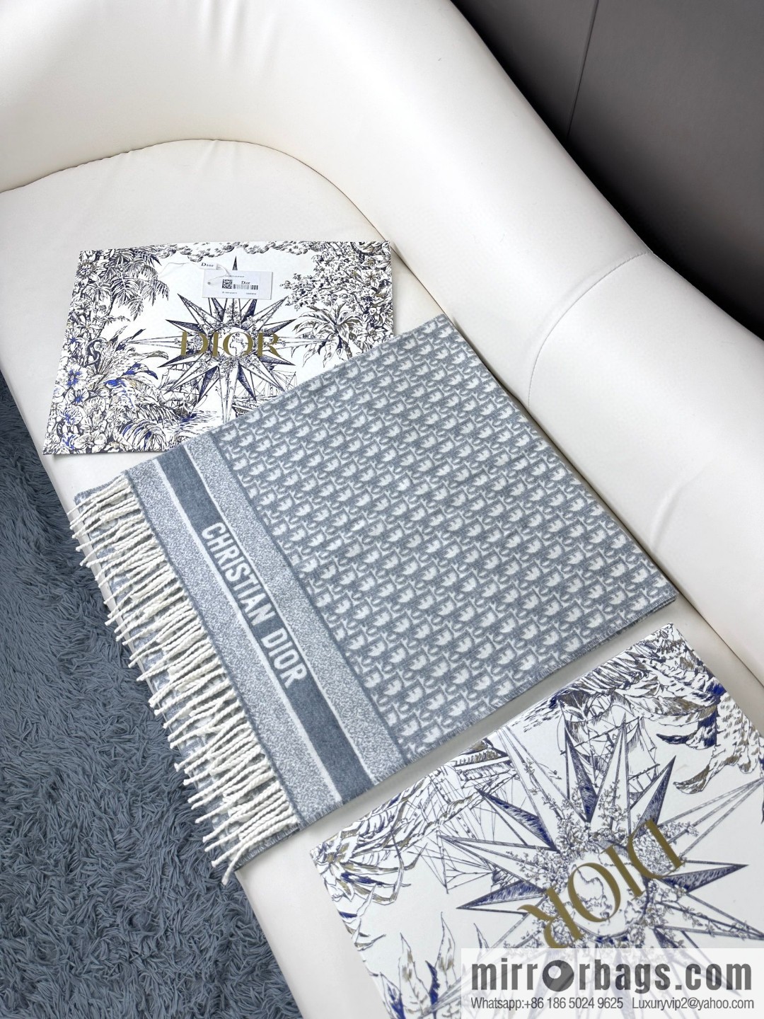 DIOR Oblique print/embroidery pattern cashmere scarf
