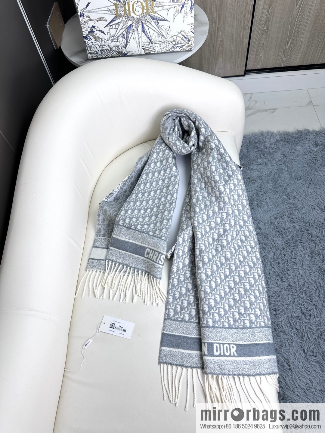 DIOR Oblique print/embroidery pattern cashmere scarf