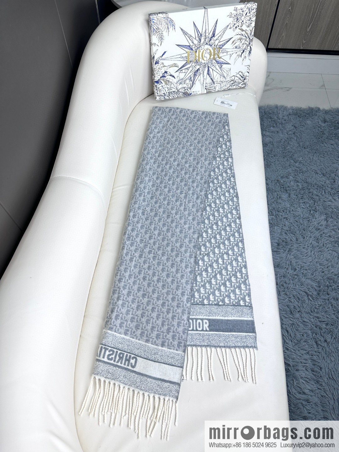 DIOR Oblique print/embroidery pattern cashmere scarf