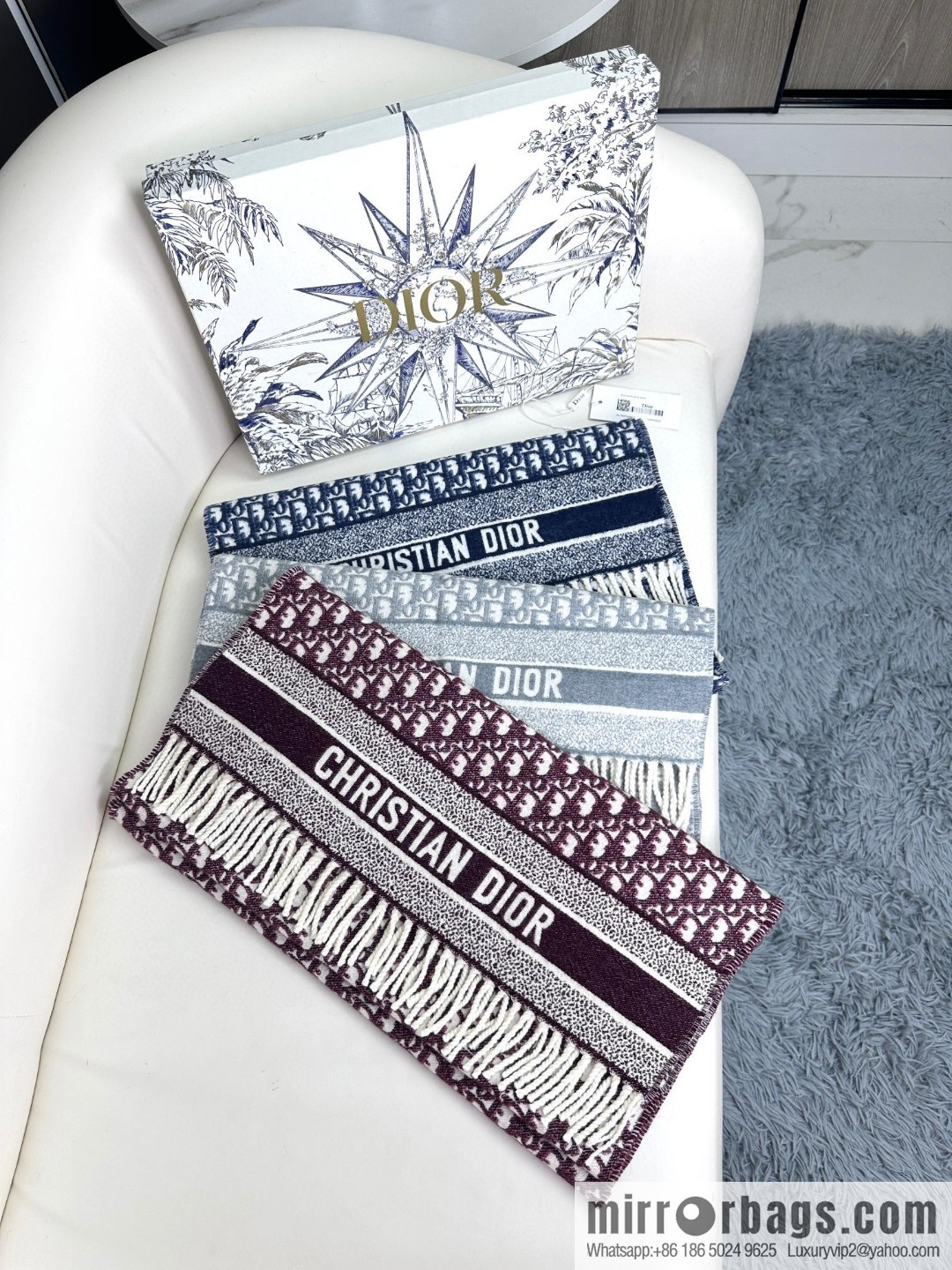DIOR Oblique print/embroidery pattern cashmere scarf