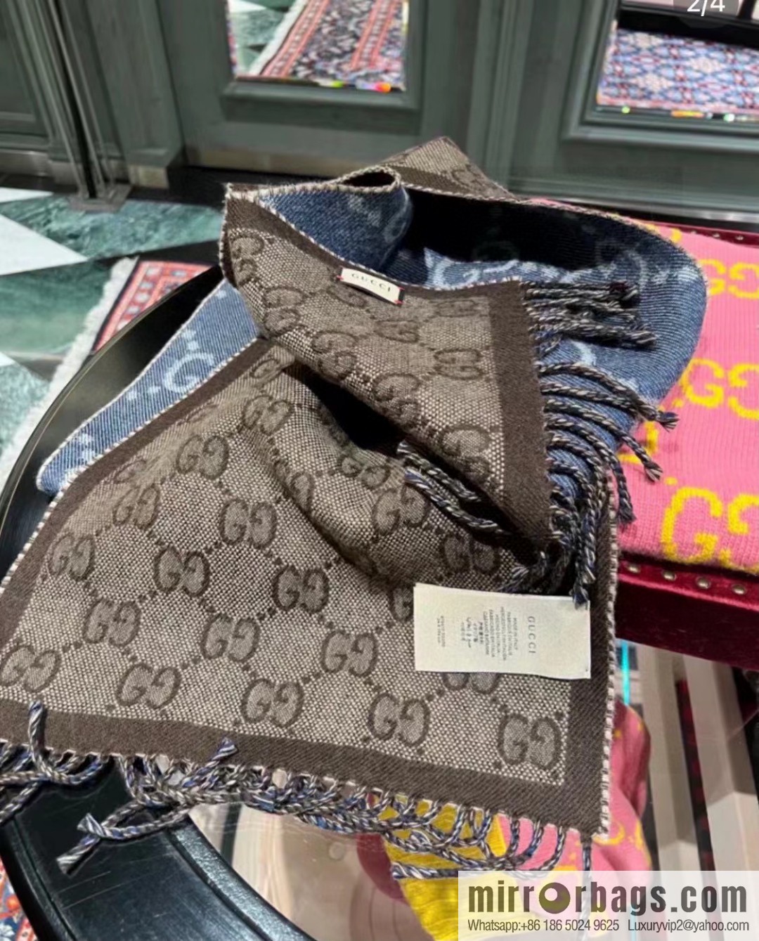 GUCCI [Double-sided GG jacquard] fringed long towel