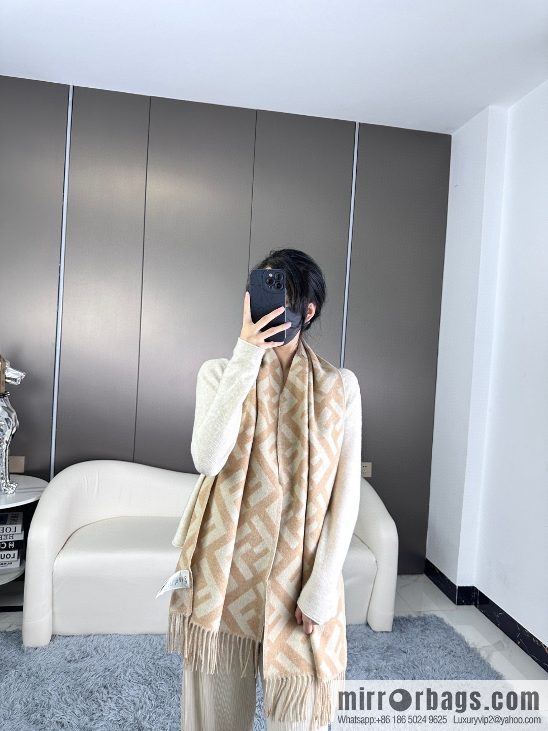 FENDI long fringed cashmere scarf