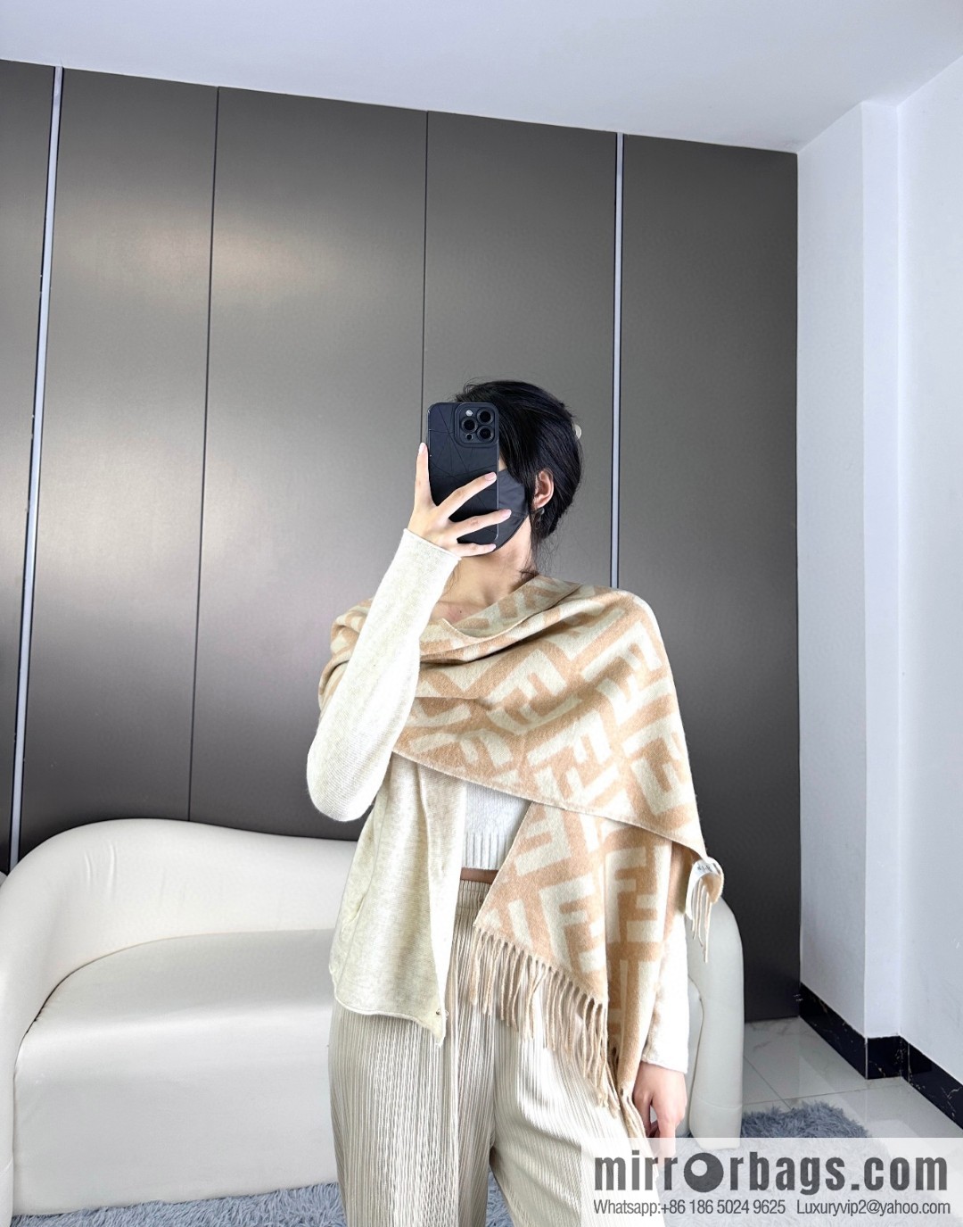 FENDI long fringed cashmere scarf